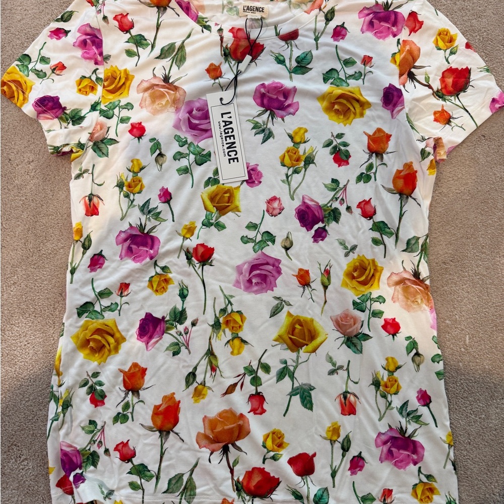 L'AGENCE Pink and Orange Fitted Short Sleeve T-Shirt